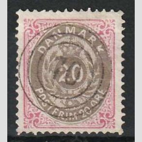 FRIM�RKER DANMARK | 1875 - AFA 28y - 20 �re r�d/gr� - Lux Stemplet 70 (Svendborg)