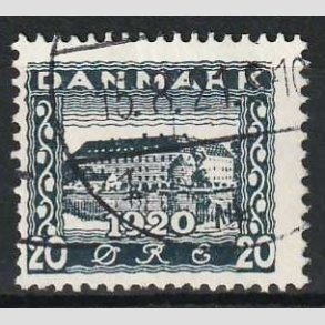 FRIM�RKER DANMARK | 1920-21 - AFA 113x - Genforening 20 �re bl� VARIANT uden perle i O - Stemplet