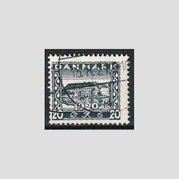 FRIM�RKER DANMARK | 1920-21 - AFA 113x - Genforening 20 �re bl� VARIANT uden perle i O - Stemplet