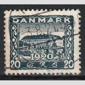 FRIM�RKER DANMARK | 1920-21 - AFA 113x - Genforening 20 �re bl� VARIANT uden perle i O - Stemplet