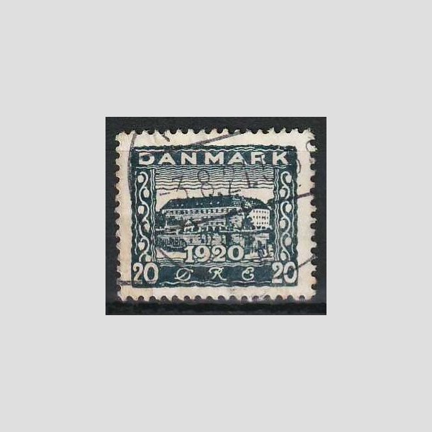 FRIM�RKER DANMARK | 1920-21 - AFA 113x - Genforening 20 �re bl� VARIANT uden perle i O - Stemplet