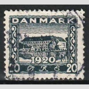 FRIM�RKER DANMARK | 1920-21 - AFA 113x - Genforening 20 �re bl� VARIANT uden perle i O - Stemplet