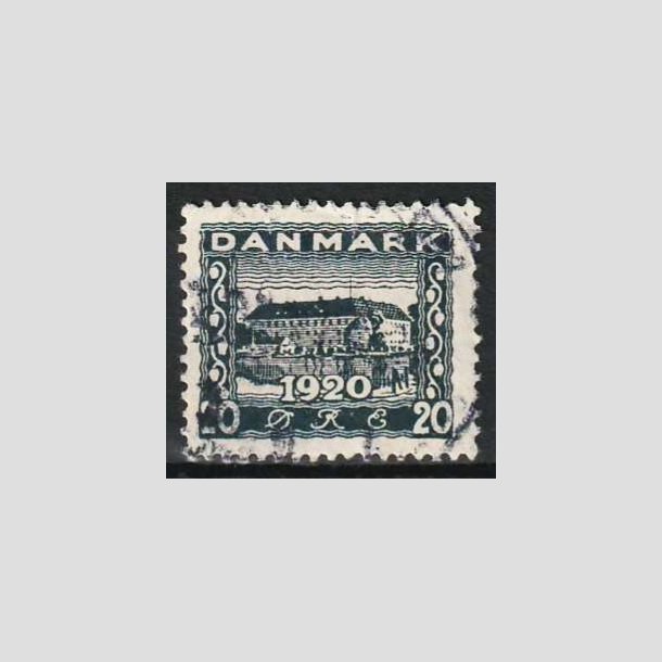 FRIM�RKER DANMARK | 1920-21 - AFA 113x - Genforening 20 �re bl� VARIANT uden perle i O - Stemplet