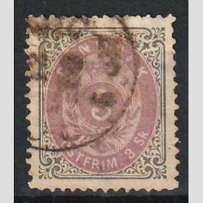 FRIM�RKER DANMARK | 1871-74 - AFA 17 - 3 Skilling gr�/lilla - Stemplet