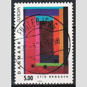 FRIM�RKER DANMARK | 1993 - AFA 1042 - Nutidskunst - 5,00 Kr. flerfarvet - Pragt Stemplet Fuglebjerg