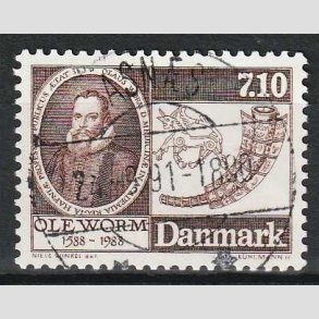 FRIM�RKER DANMARK | 1988 - AFA 905 - Naturforskeren Ole Worm  - 7,10 Kr. brun - Lux Stemplet Asn�s
