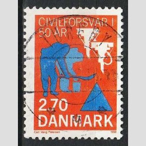 FRIM�RKER DANMARK | 1988 - AFA 908 - Civilforsvaret 50 �r. - 2,70 Kr. orange/bl� - Lux Stemplet Tureby