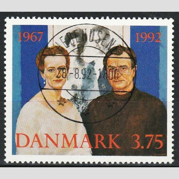 FRIM�RKER DANMARK | 1992 - AFA 1023 - S�lvbryllup - 3,75 Kr. flerfarvet - Lux Stemplet Hedehusene