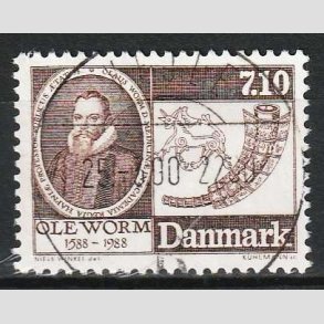 FRIM�RKER DANMARK | 1988 - AFA 905 - Naturforskeren Ole Worm  - 7,10 Kr. brun - Lux Stemplet Vejle