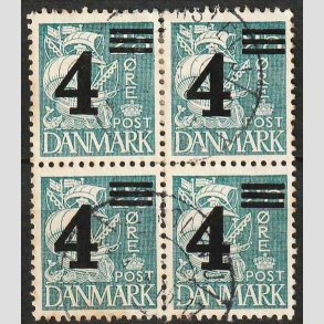 FRIM�RKER DANMARK | 1934 - AFA 221x - 4/25 �re bl� i 4-blok VARIANT i s� - Stemplet