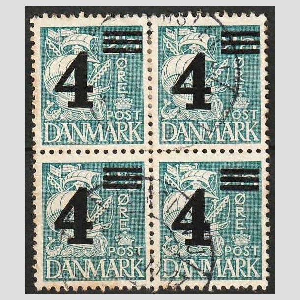 FRIM�RKER DANMARK | 1934 - AFA 221x - 4/25 �re bl� i 4-blok VARIANT i s� - Stemplet