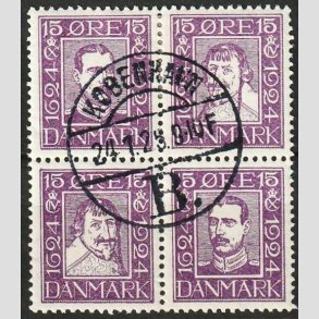 FRIM�RKER DANMARK | 1924 - AFA 136-139 - Postjubil�um 15 �re violet i 4-blok - Lux Stemplet