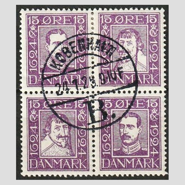 FRIM�RKER DANMARK | 1924 - AFA 136-139 - Postjubil�um 15 �re violet i 4-blok - Lux Stemplet