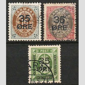 FRIM�RKER DANMARK | 1912  - AFA 60,61,62 - 35 �res Provisorier i komplet s�t - Stemplet
