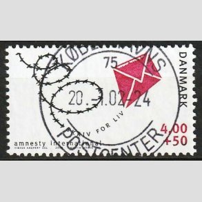 FRIM�RKER DANMARK | 2001 - AFA 1275 - Amnesty International - 4,00 Kr. + 50 �re - Pragt Stemplet
