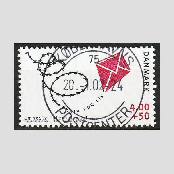 FRIM�RKER DANMARK | 2001 - AFA 1275 - Amnesty International - 4,00 Kr. + 50 �re - Pragt Stemplet