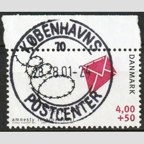 FRIM�RKER DANMARK | 2001 - AFA 1275 - Amnesty International - 4,00 Kr. + 50 �re - Pragt Stemplet