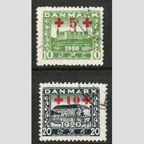 FRIM�RKER DANMARK | 1921 - AFA 120+121 -R�de Kors provisorier i s�t - P�nt stemplet