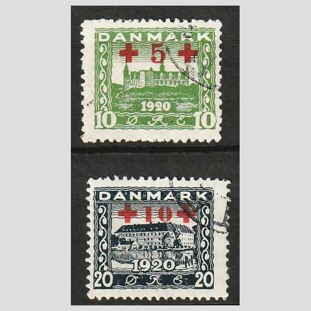 FRIM�RKER DANMARK | 1921 - AFA 120+121 -R�de Kors provisorier i s�t - P�nt stemplet
