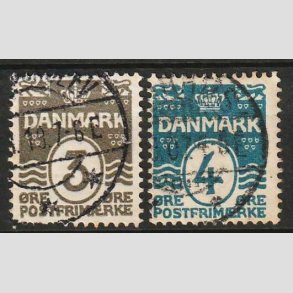 FRIM�RKER DANMARK | 1905-06 - AFA 44x+45y - B�lgelinie - 3 +4 �re med VARIANTER - Stemplet