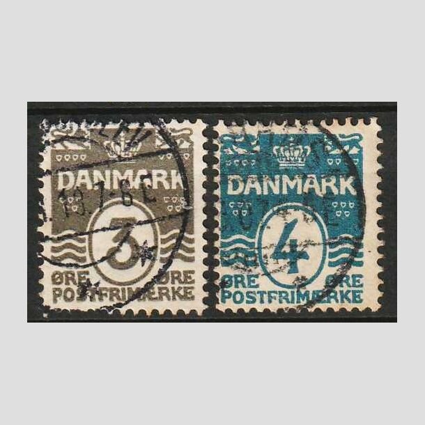 FRIM�RKER DANMARK | 1905-06 - AFA 44x+45y - B�lgelinie - 3 +4 �re med VARIANTER - Stemplet