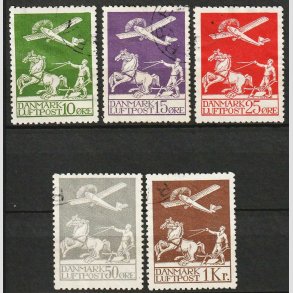 FRIM�RKER DANMARK | 1925-1929 - AFA 144,145,146,181,182 - Gl. Luftpost i komplet s�t - P�nt let stemplet