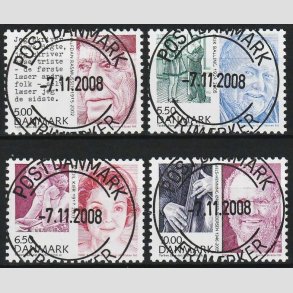 FRIM�RKER DANMARK | 2008 - AFA 1550-1553 - Store danskere 2. - i komplet s�t - Pragt Stemplet