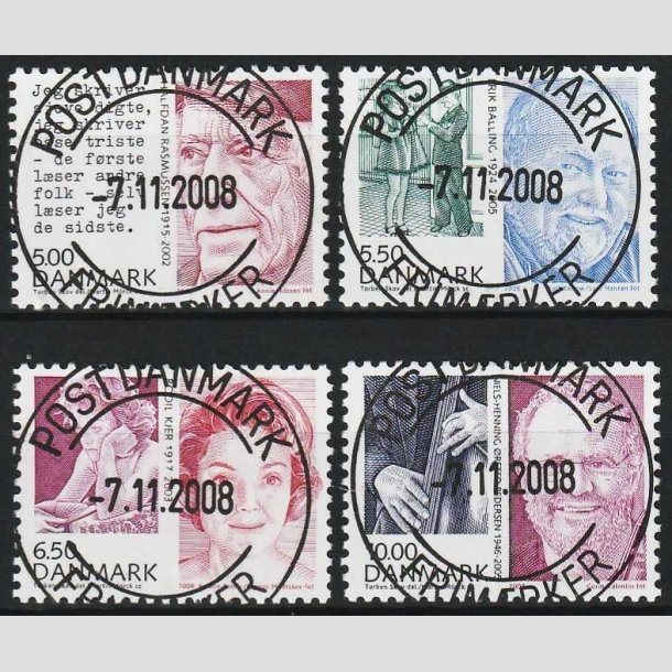 FRIM�RKER DANMARK | 2008 - AFA 1550-1553 - Store danskere 2. - i komplet s�t - Pragt Stemplet