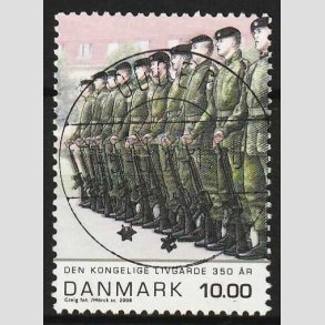 FRIM�RKER DANMARK | 2008 - AFA 1534 - Livgarden 350 �r. - 10,00 Kr. flerfarvet - Lux Stemplet Odder