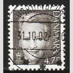 FRIM�RKER DANMARK | 2002 - AFA 1304 - Dronning Margrethe II - 4,75 kr. sortbrun - Pragt Stemplet