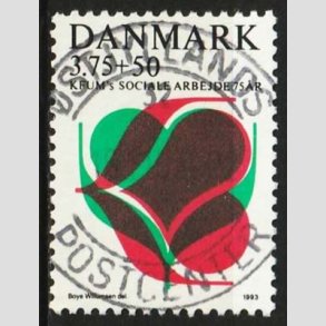 FRIM�RKER DANMARK | 1993 - AFA 1052 - KFUM 75 �r. - 3,75 Kr. + 50 �re r�d/gr�n/sort - Pragt Stemplet