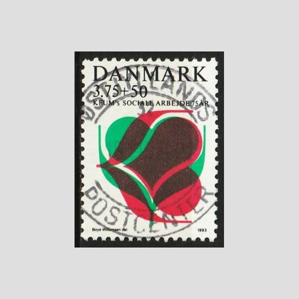 FRIM�RKER DANMARK | 1993 - AFA 1052 - KFUM 75 �r. - 3,75 Kr. + 50 �re r�d/gr�n/sort - Pragt Stemplet