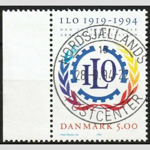 FRIM�RKER DANMARK | 1994 - AFA 1075 - ILO 75 �r - 5,00 Kr. flerfarvet - Pragt Stemplet