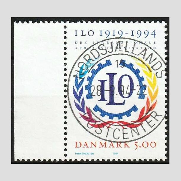 FRIM�RKER DANMARK | 1994 - AFA 1075 - ILO 75 �r - 5,00 Kr. flerfarvet - Pragt Stemplet