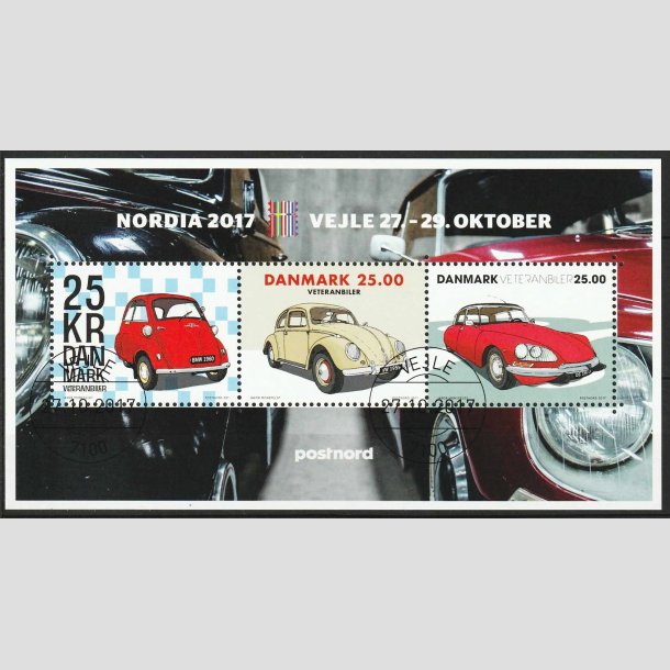 FRIM�RKER DANMARK | 2017 - AFA 1921A - Nordia, Veteranbiler - 3 x 25,00 kr. Miniark - Lux Stemplet Vejle (Flot)