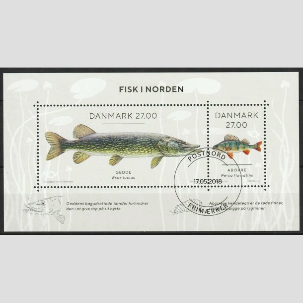 FRIM�RKER DANMARK | 2018 - AFA 1937A - Fisk i Norden. - Miniark flerfarvet - Flot Stemplet
