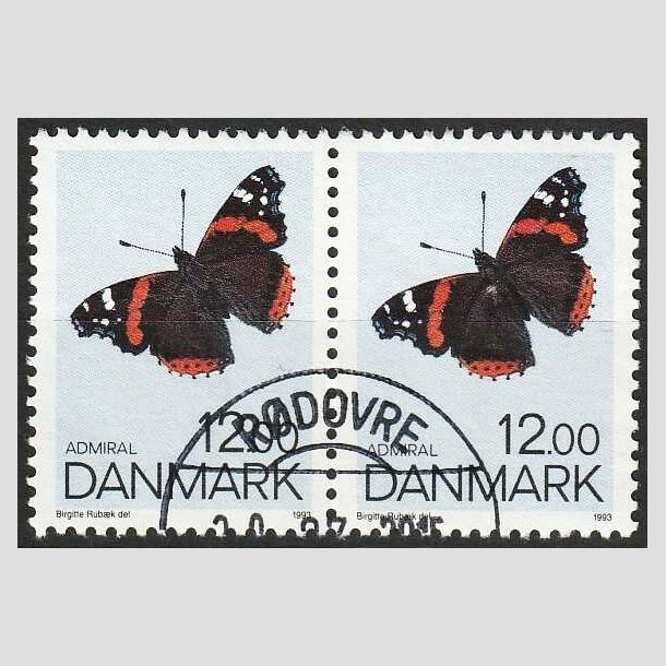 FRIM�RKER DANMARK | 1993 - AFA 1040 - Sommerfugle - 12,00 Kr. parstykke - Pragt Stemplet