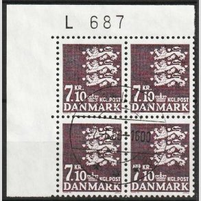 FRIM�RKER DANMARK | 1988 - AFA 901 - Rigsv�ben - 7,10 Kr. m�rklilla i 4-blok L687 - Lux stemplet