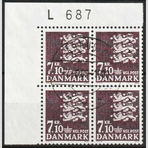 FRIM�RKER DANMARK | 1988 - AFA 901 - Rigsv�ben - 7,10 Kr. m�rklilla i 4-blok L687 - Lux stemplet