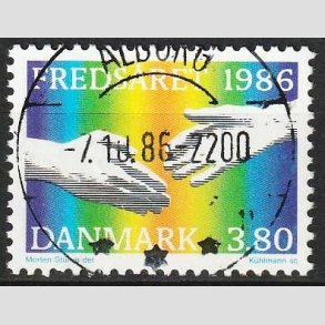 FRIM�RKER DANMARK | 1986 - AFA 857 - FN�s freds�r - 3,80 Kr. flerfarvet - Lux Stemplet �lborg