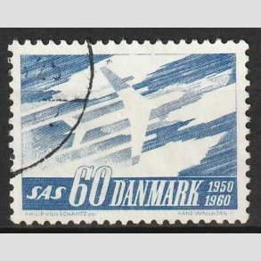 FRIM�RKER DANMARK | 1961 - AFA 391F - SAS 10 �rs jubil�um - 60 �re bl� flour - P�nt stemplet