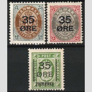 FRIM�RKER DANMARK | 1912  - AFA 60,61,62 - 35 �res Provisorier i komplet s�t - Ubrugt