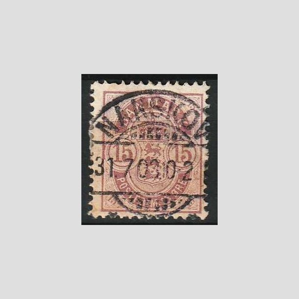 FRIM�RKER DANMARK | 1901-02 - AFA 38 - 15 �re gr�lilla - Lux Stemplet Nakskov