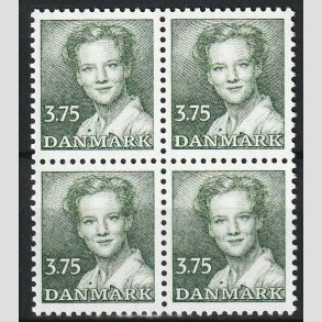 FRIM�RKER DANMARK | 1990 - AFA 956 - Dronning Margrethe - 3,75 Kr. gr�n i 4-blok - Postfrisk