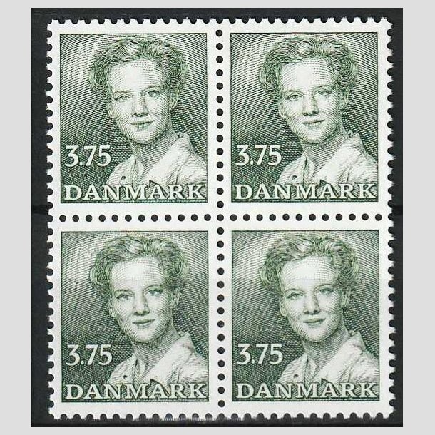 FRIM�RKER DANMARK | 1990 - AFA 956 - Dronning Margrethe - 3,75 Kr. gr�n i 4-blok - Postfrisk