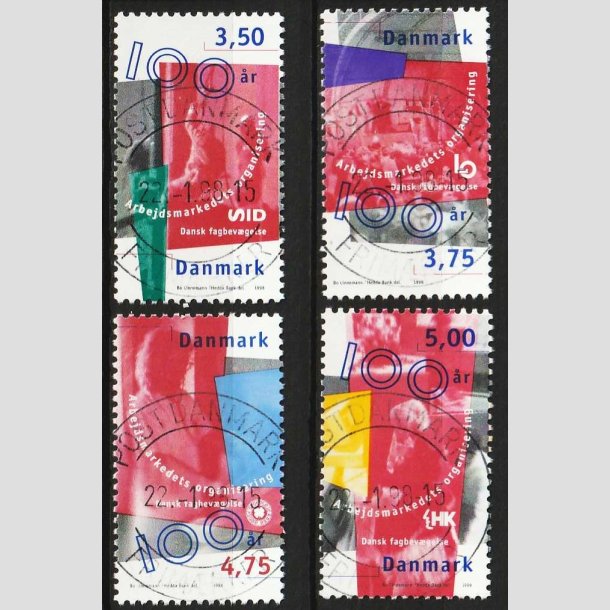 FRIM�RKER DANMARK | 1998 - AFA 1164-67 - Arbejdsmarkedet org. 100 �r - Komplet s�t - Pragt Stemplet
