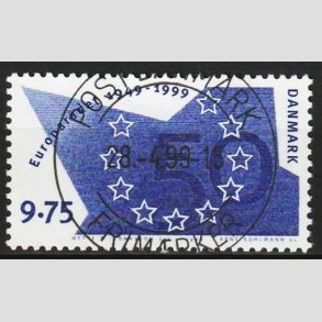 FRIM�RKER DANMARK | 1999 - AFA 1211 - Europar�det 50 �r - 9,75 Kr. bl� - Pragt Stemplet