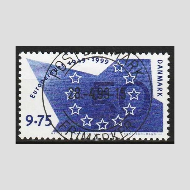 FRIM�RKER DANMARK | 1999 - AFA 1211 - Europar�det 50 �r - 9,75 Kr. bl� - Pragt Stemplet