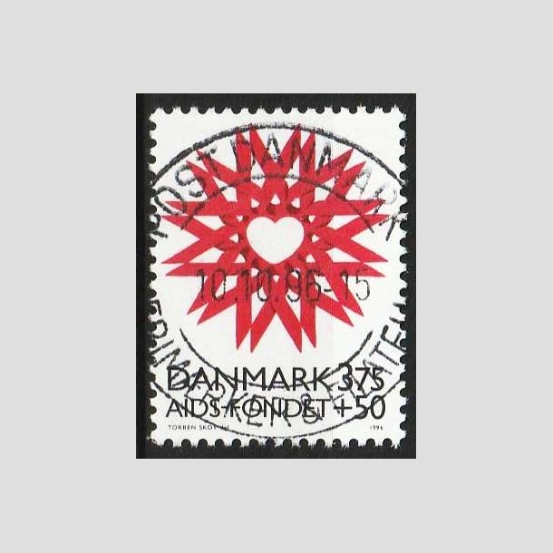 FRIM�RKER DANMARK | 1996 - AFA 1130 - AIDS-Fondet - 3,75 Kr. + 50 �re r�d/sort - Pragt Stemplet