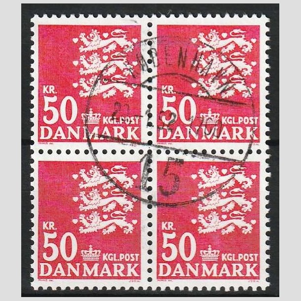 FRIM�RKER DANMARK | 1985 - AFA 824 - Rigsv�ben - 50,00 Kr. r�d i 4-blok - Stemplet 